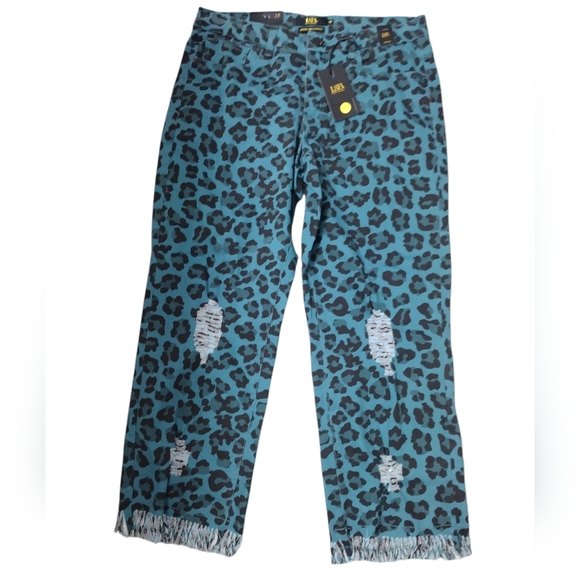 L & B Denim - L & B Mid-Rise Women's Teal Black Frayed Pants NWT Stretch Size 16